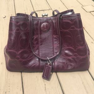 Coach patent leather kiss lock satchel in plum