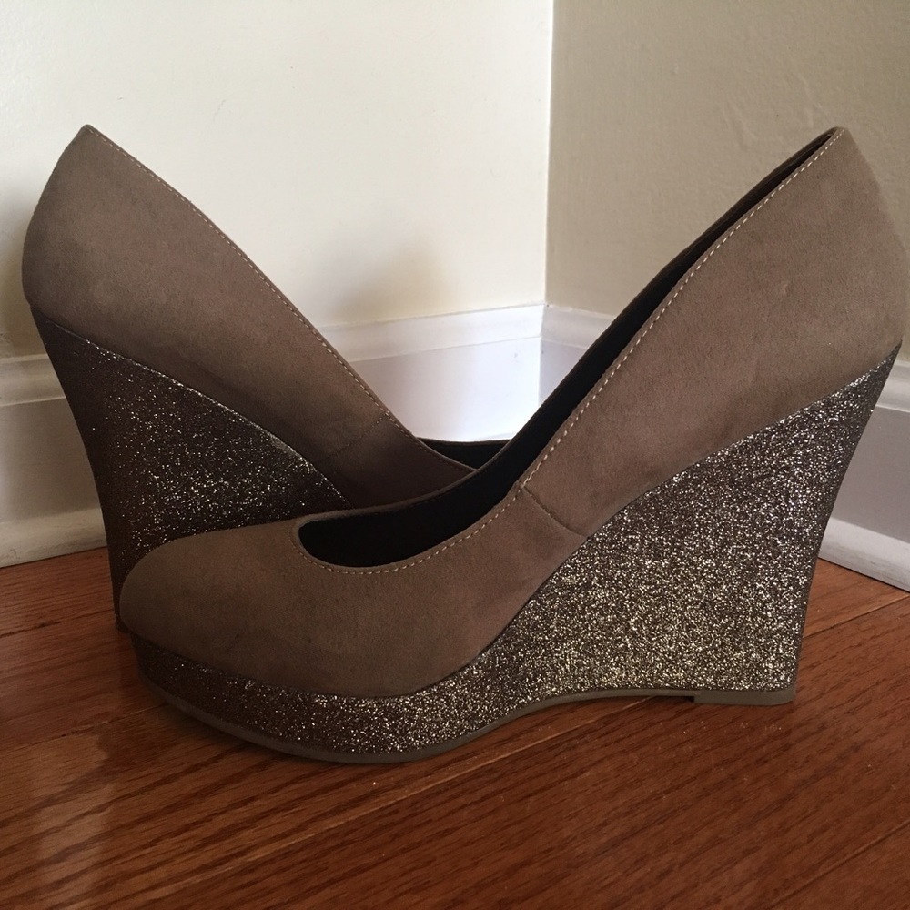Fergalicious suede with glitter wedge heels