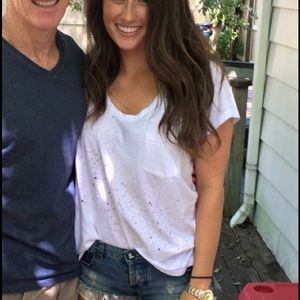 White Distressed T with pocket