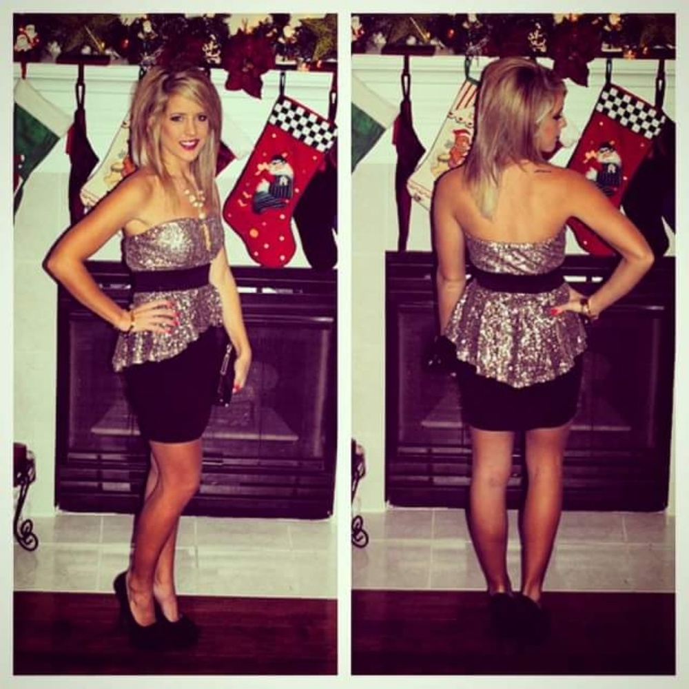 Black & Gold Pepulm Cocktail Dress