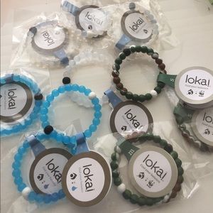 Authentic Lokai bracelets (clear, blue, camo)