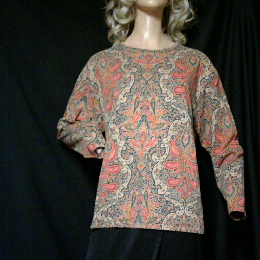 Liz & Co Paisley Boho Print Long Sleeve Shirt