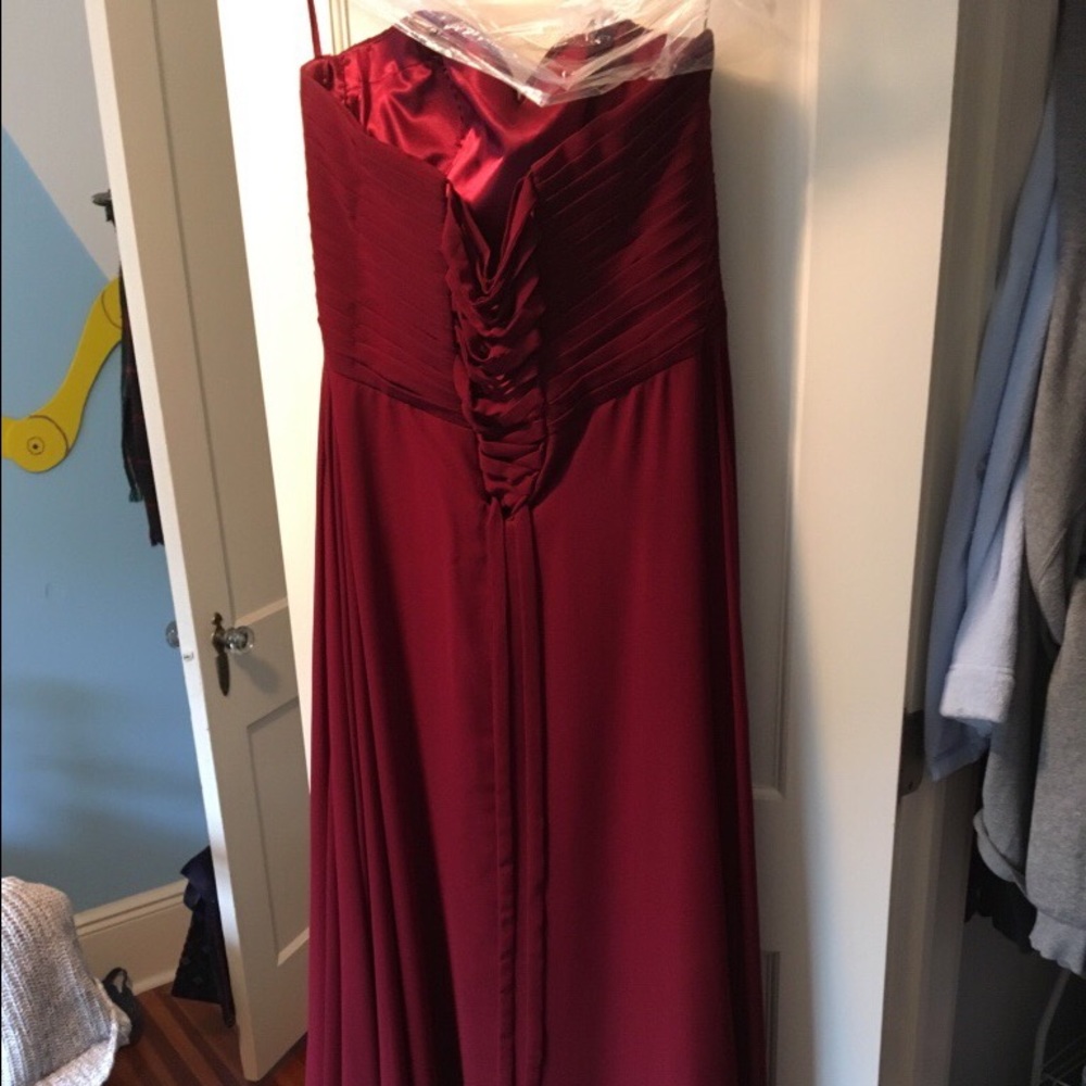 Maroon strapless corset gown