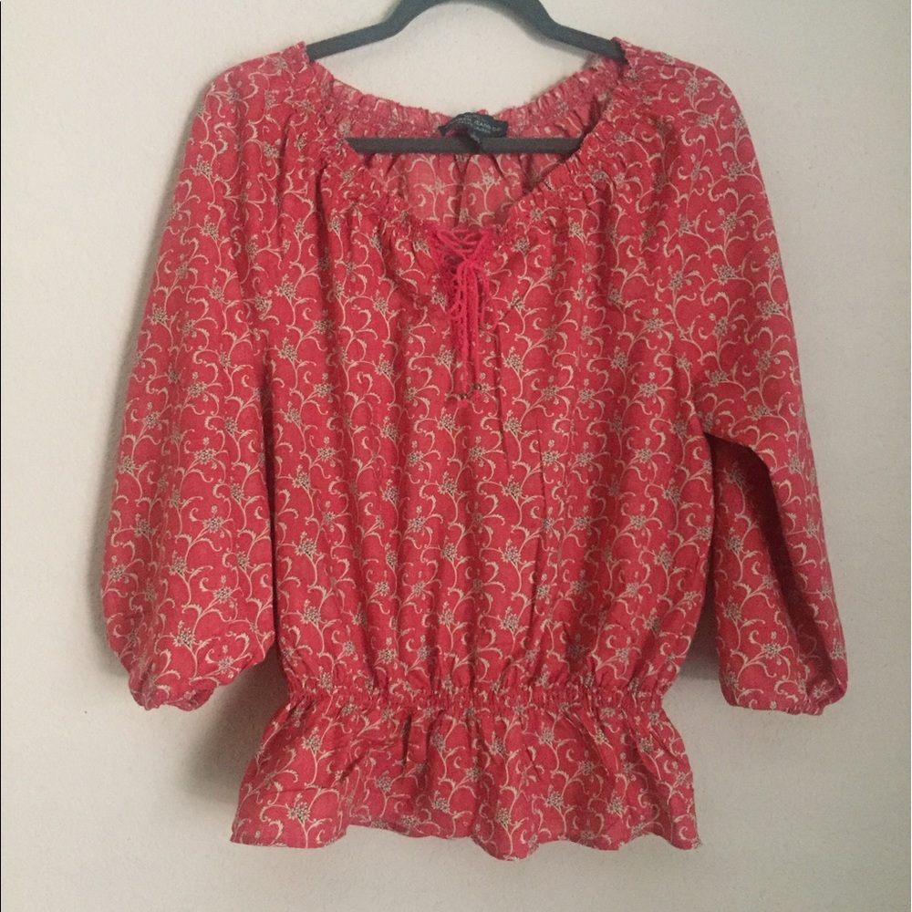 RALPH LAUREN JEANS Red Floral Print Top Sz Large