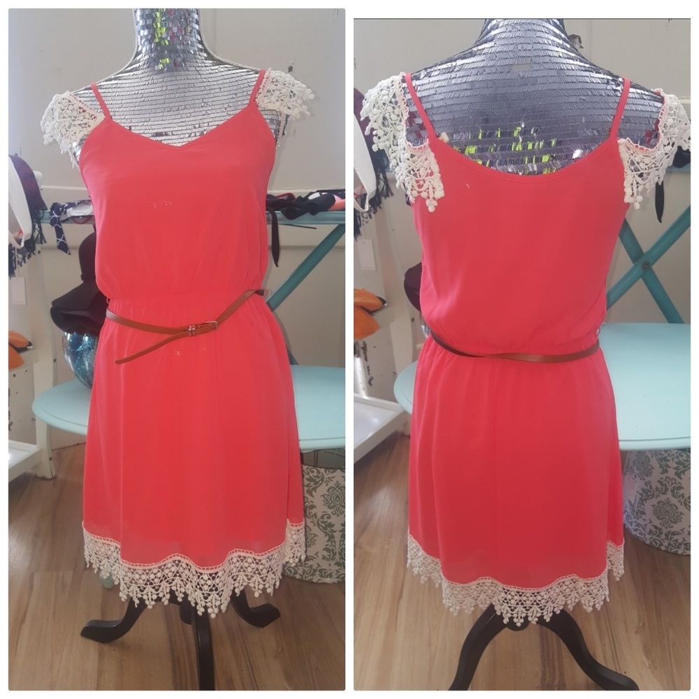 Coral Summer Dress, Cold Shoulder inspired