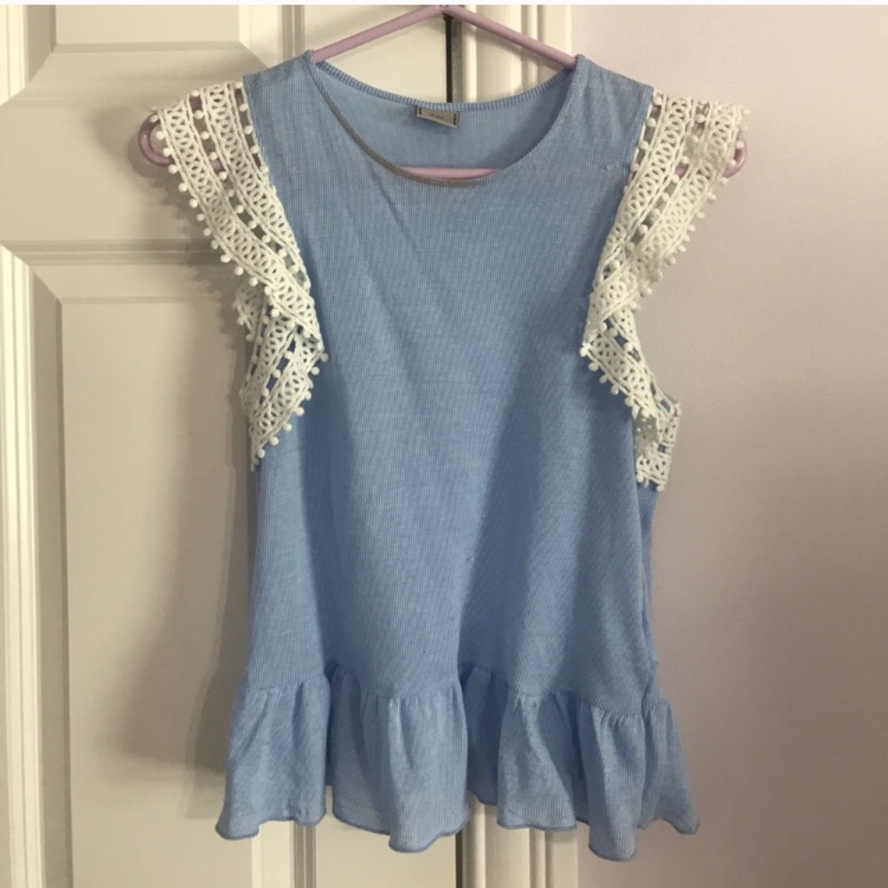 Blue and white pinstripe peplum Crochet top