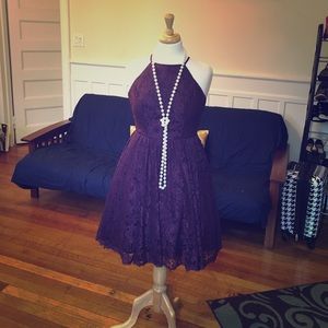 Purple lace bridesmaids dress