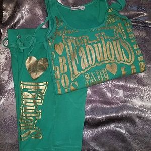 Green/ Teal women's "Fabulous" cotton short set