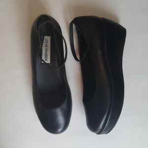 BLACK LEATHER ANKLE STRAP FLATFORMS / PLATFORMS