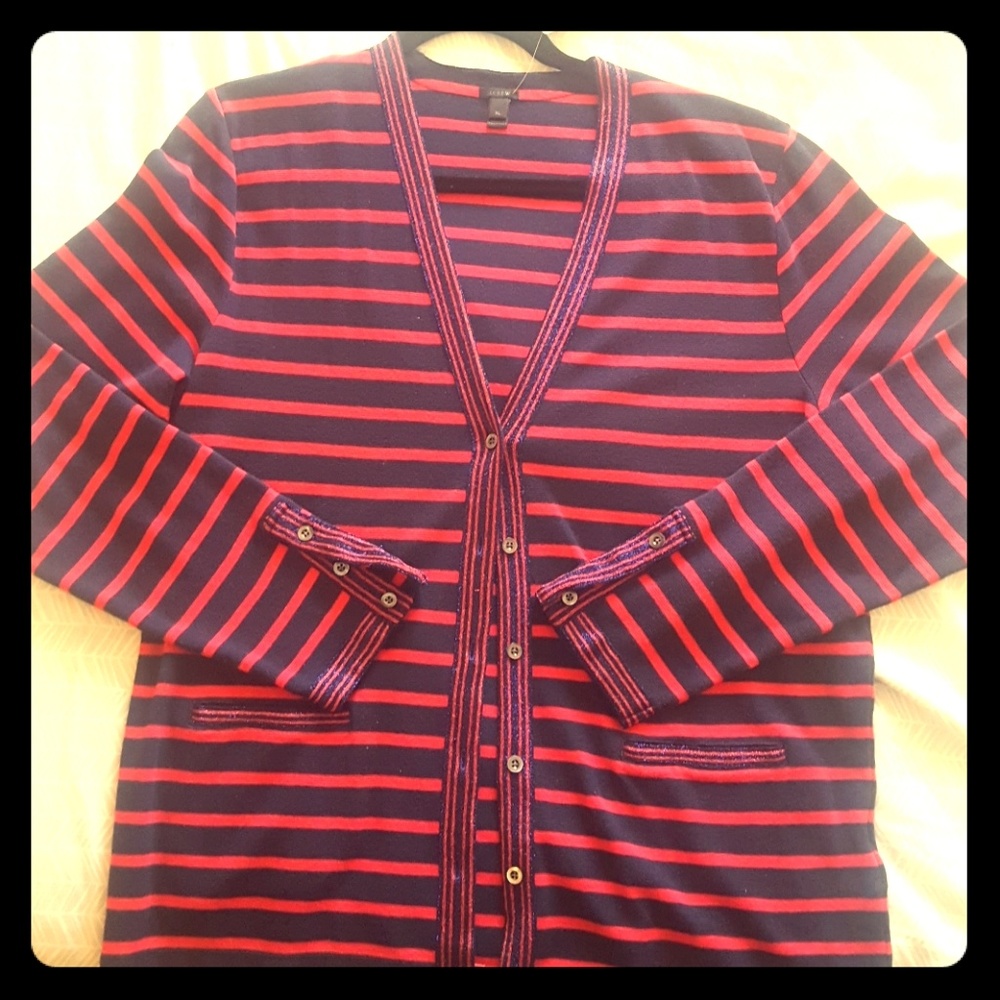 NWT  J.Crew metallic trimmed striped cardigan