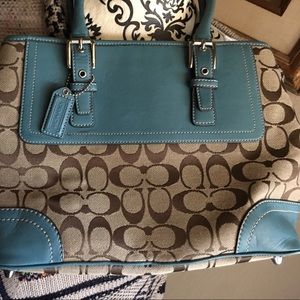 COACH SHOULDER BAG SIGNATURE BROWN/CORNFLOWER BLUE