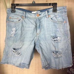 Distressed jean shorts