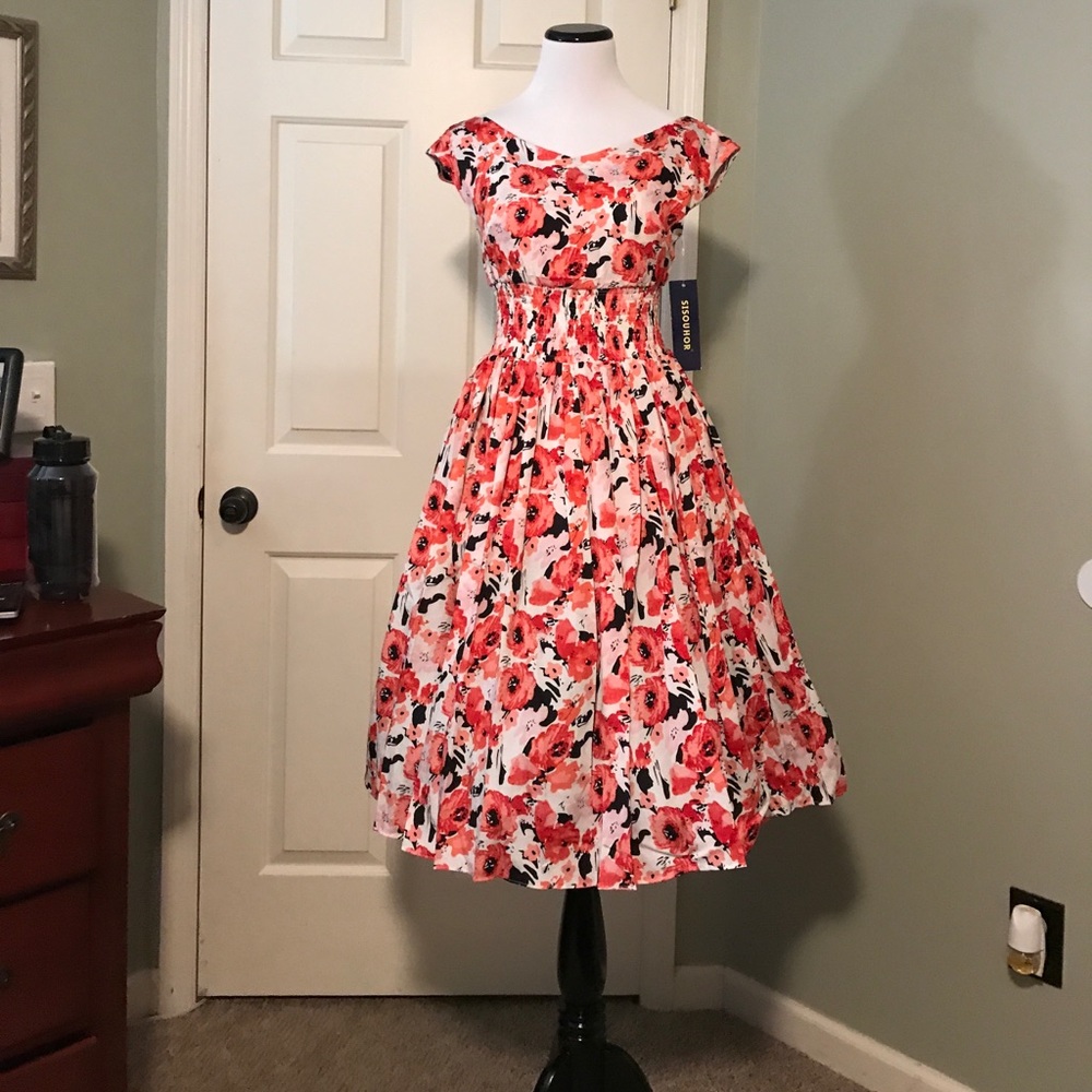 Fuchsia, Pink Floral Vintage Style Dress