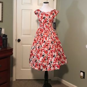 Fuchsia, Pink Floral Vintage Style Dress