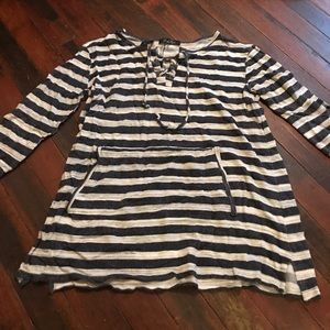 Navy Blue & White Striped Top