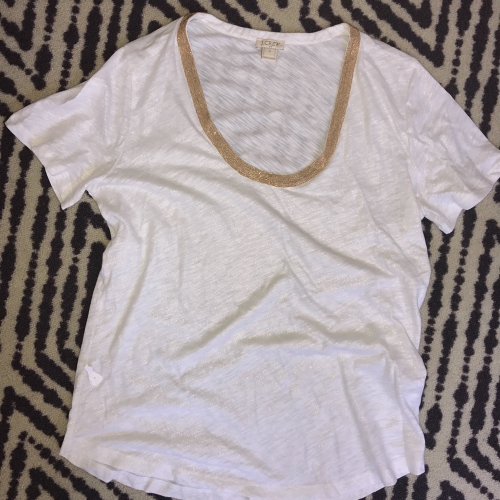 J. CREW T-shirt w Gold Beading Size M Meduim