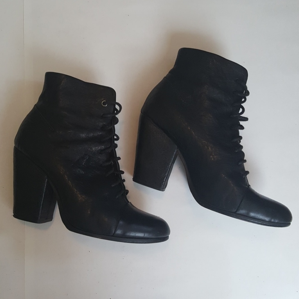 RAG & BONE BLACK LEATHER LACE UP HEELED BOOTIES