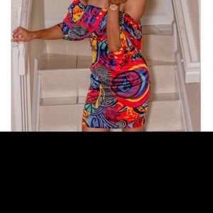 African print off the shoulder dress