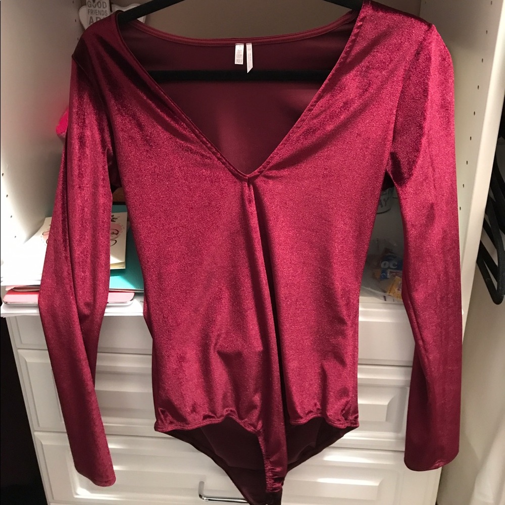 Urban Outfitters burgundy velvet deep v bodysuit