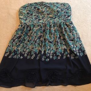 Lauren Conrad strapless floral blue dress