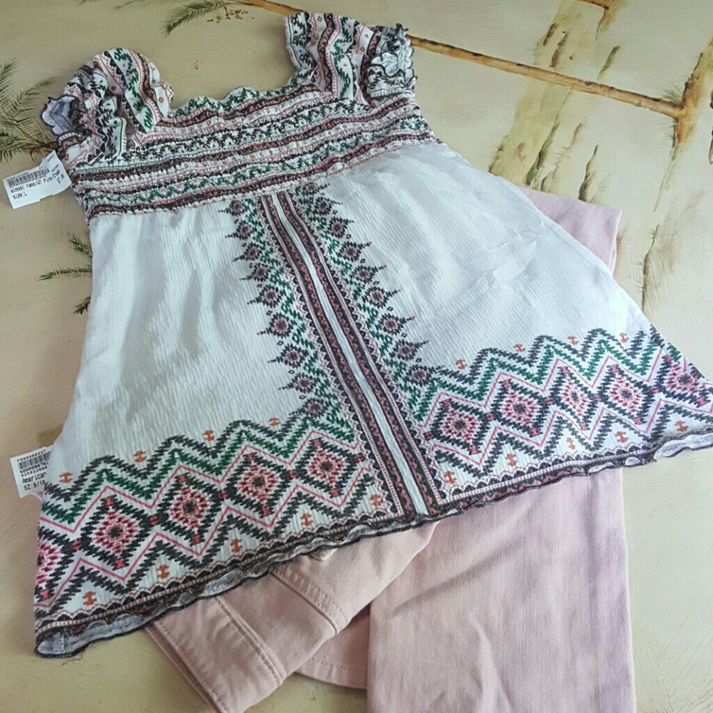 Pink blush stretch leg jeans and summer top