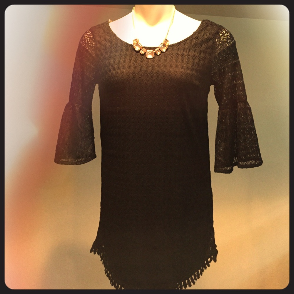 NWT Boutique Black Lace Bell Sleeve Dress Small