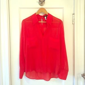BCBG Coral/Red Sheer Blouse