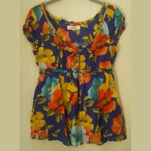 Hollister Blue Floral Babydoll Top