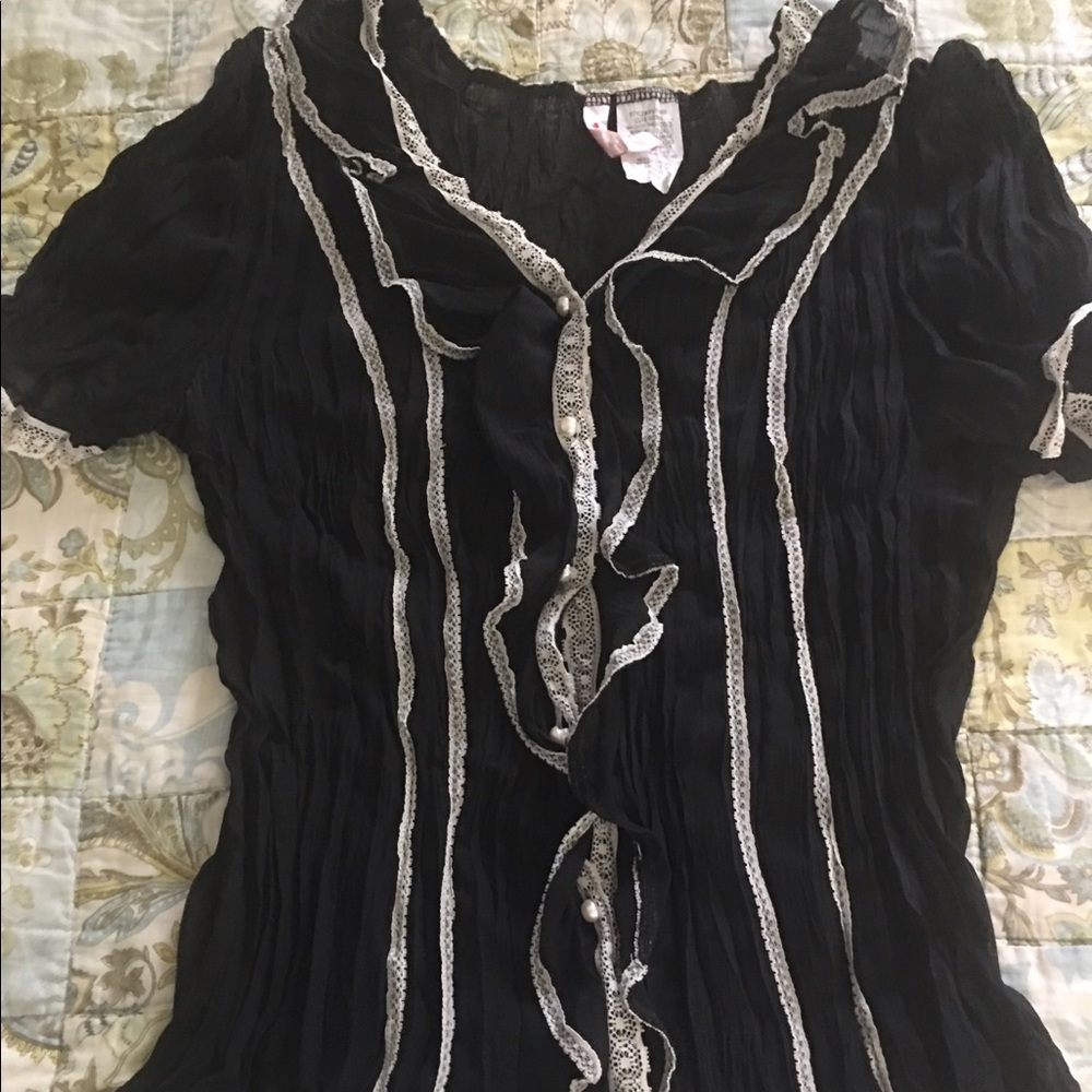 Black and off white lace trim top