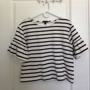 JCrew Navy/Cream Bell Sleeve Blouse