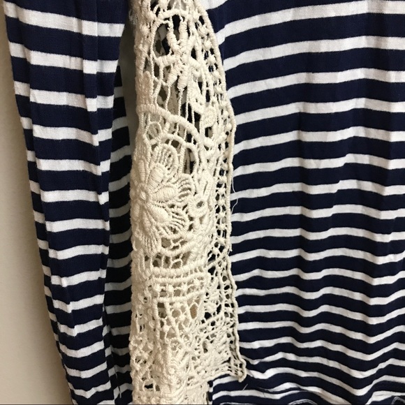 Paper + Tee Navy Stripe Crochet LS Top - Picture 2 of 5