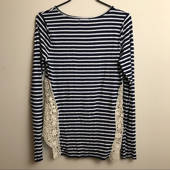 Paper + Tee Navy Stripe Crochet LS Top - Picture 4 of 5