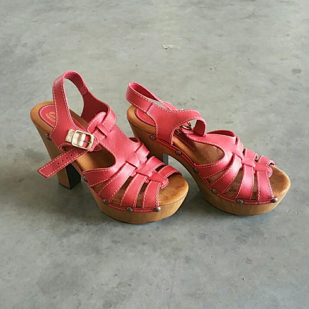Red wooden heels