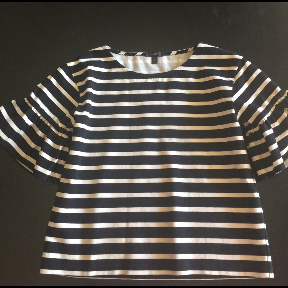 J Crew Ruffle Sleeve Striped Top
