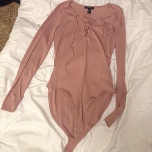 F21 lace up nude rose bodysuit