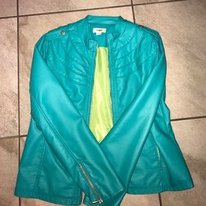 Bluish Green leather jacket