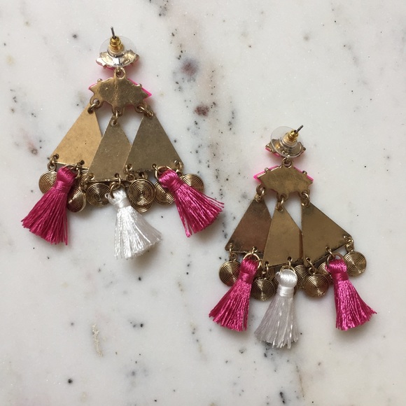 🆑 "Sofía" Earrings || Hot Pink Tassel Statement - Picture 3 of 9