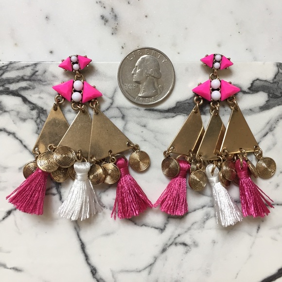 🆑 "Sofía" Earrings || Hot Pink Tassel Statement - Picture 4 of 9