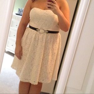 Off-white strapless lace dress