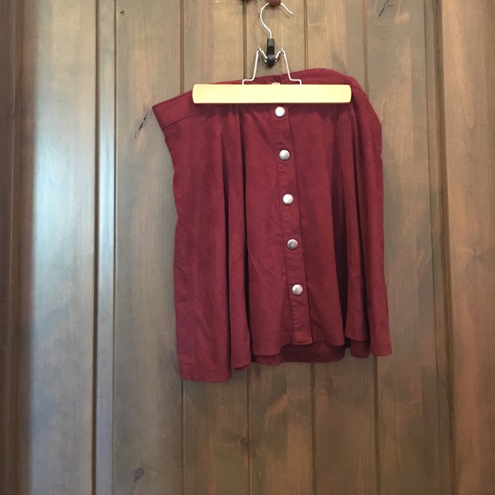 Maroon Faux Velvet Button Down Skirt