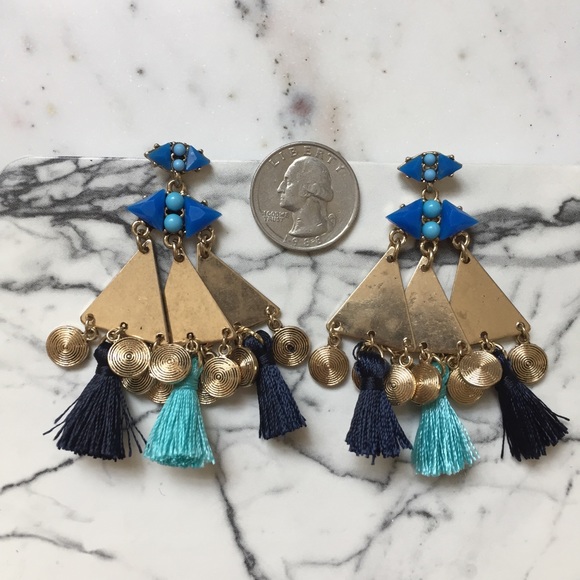 🆑 "Sofía" Earrings || Blue Tassel Statement - Picture 4 of 9