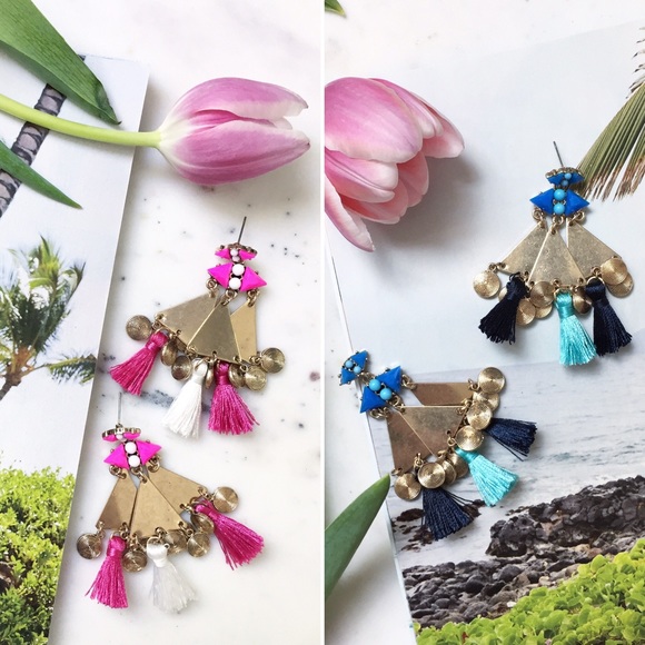 🆑 "Sofía" Earrings || Blue Tassel Statement - Picture 7 of 9