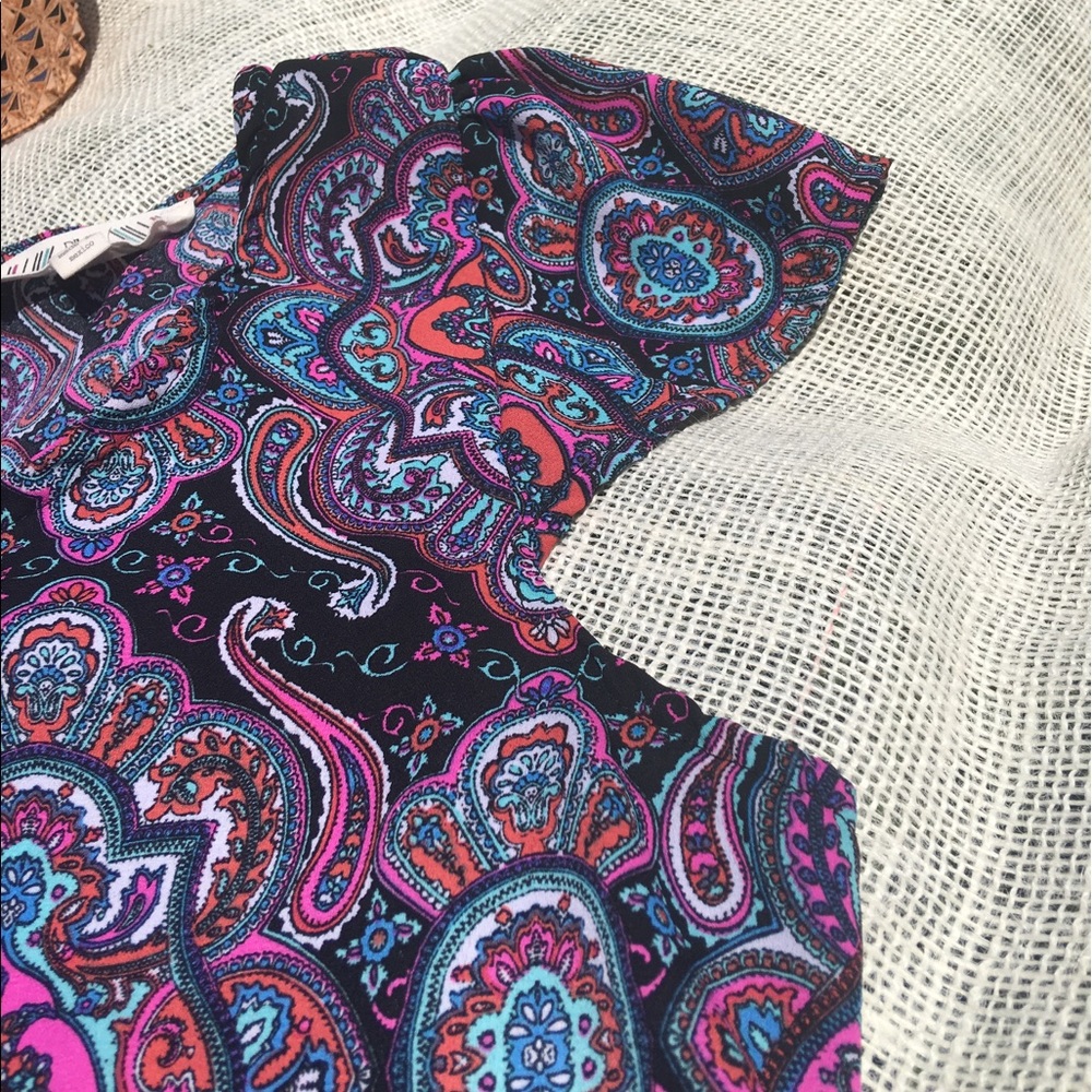 Pink Rose Paisley Top High Low Medium Shirt Blouse