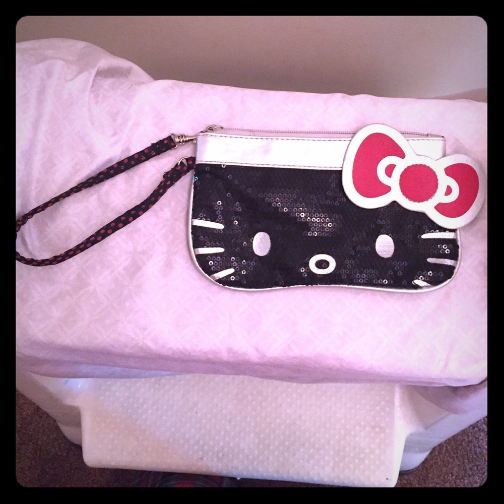 Hello kitty black sequined wristlet