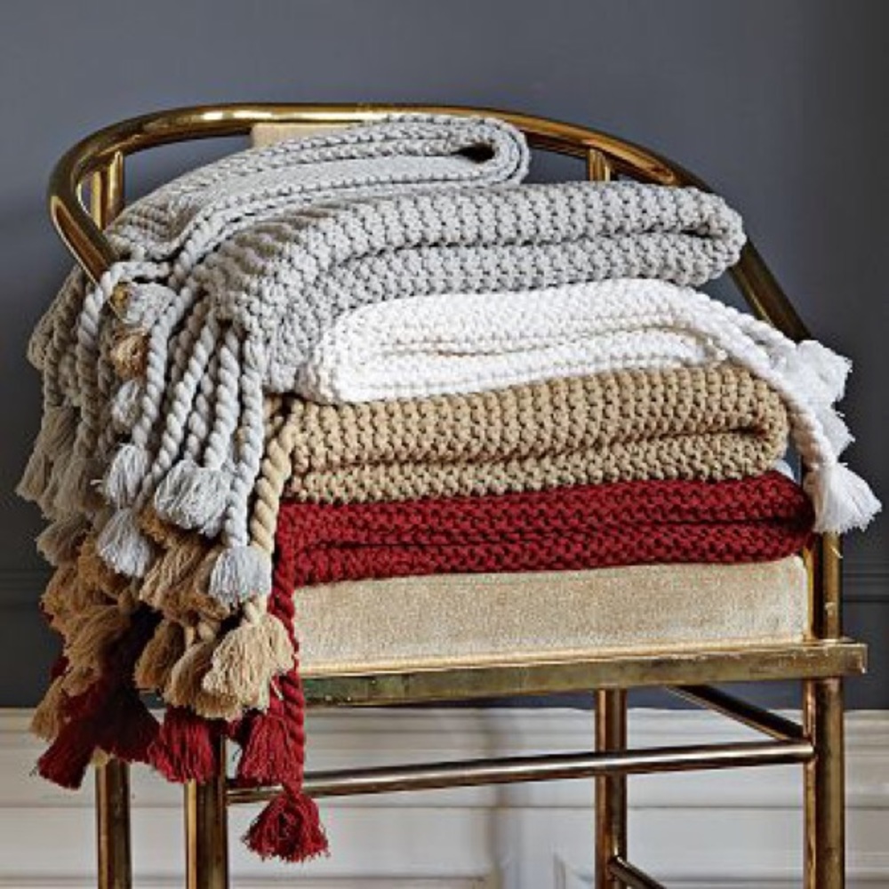 Red West Elm Chunky Tassel Throw