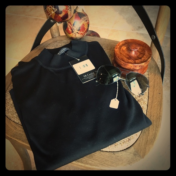 St. Croix Sweaters St Croix Black Techno Cotton Mock Turtleneck