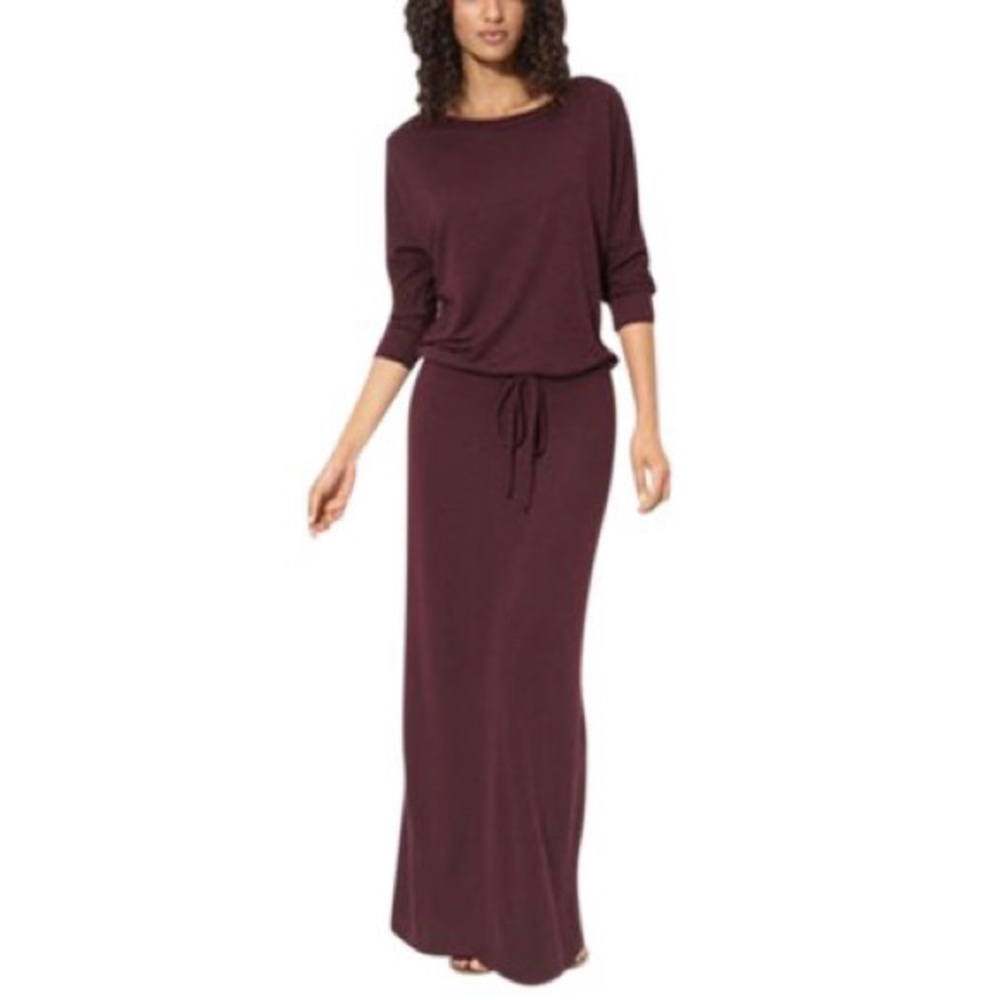 Women's Burgundy Tie Waist Maxi Dress