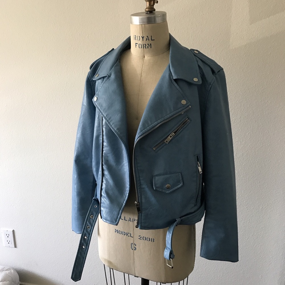 Zara Blue Leather Jacket