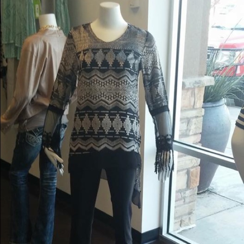 Black/ grey asymmetrical tunic top