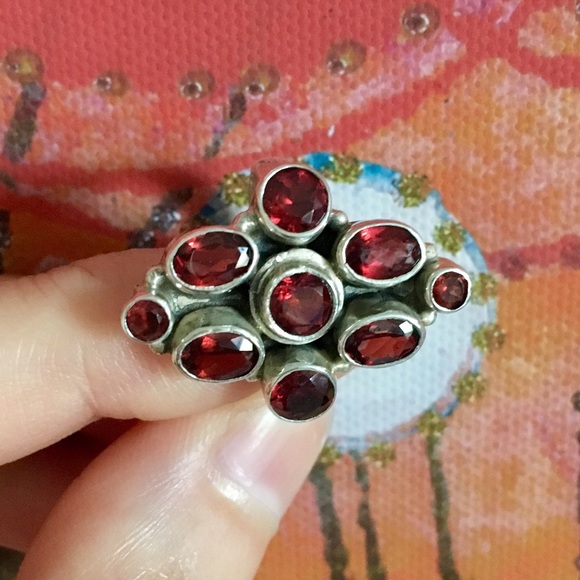 Garnet .925 Sterling Silver Cluster Ring Size 7 - Picture 2 of 7